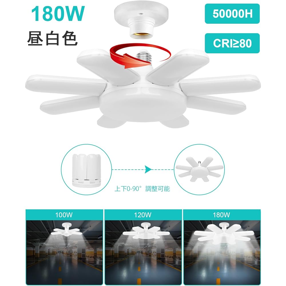 Jornarshar Garage Light LED Light 180W 2 Pieces Pendant Light Indoor 20000lm LED Bulb 6500K Angle Adjustable Foldable Ceiling Light Easy Installation No Construction Required Garage Warehouse Storage Door Work Light Daylight White