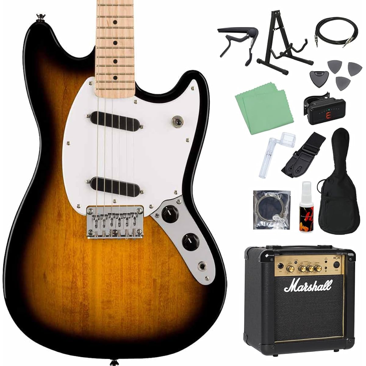 Squier by Fender SONIC MUSTANG 2-Color Sunburst Electric Guitar Beginner 14-Piece Set [Includes MG10] Mustang Squier/Squier