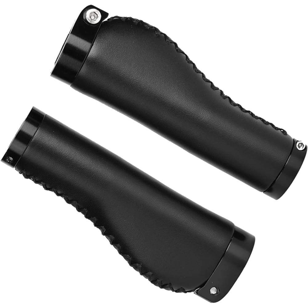 Bicycle Handlebar Grips Ergonomic Leather Bike Grips 1 Pair PU Leather Mountain Bike Folding Bike Cycling Lockable Handle Grips (Black)