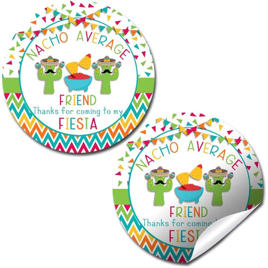 AmandaCreation Nacho Mean Party Chips Dip & Taco Fiesta Birthday Thank You Car Stickers for Kids - 40 Pieces 2" Party Circle Stickers - Perfect for Party Favors, Envelope Seals & Bags