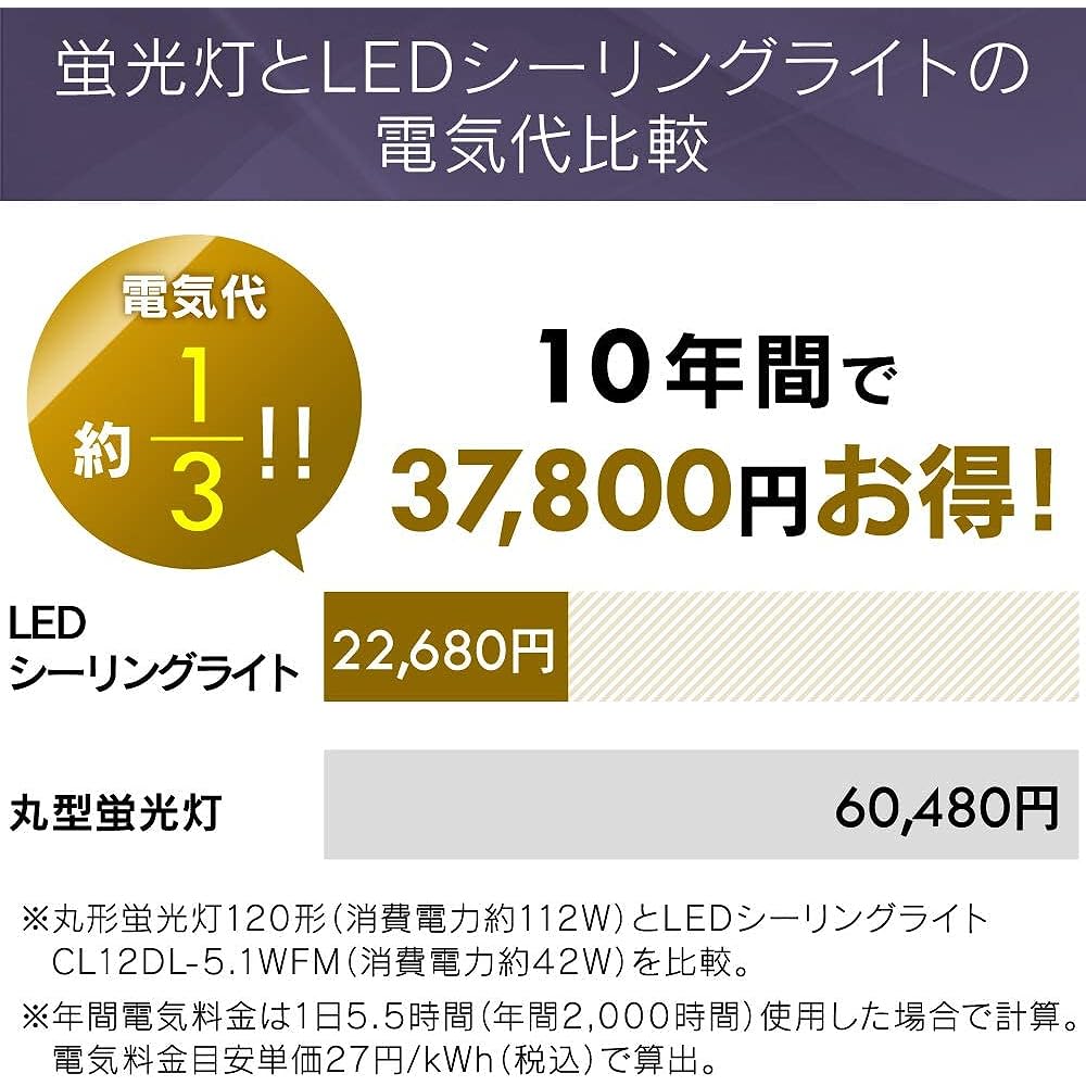 Iris Ohyama LED Ceiling Light Dimmable Color Type ~12 Tatami Metal Circuit Series Wood Frame Walnut CL12DL-5.1WFM