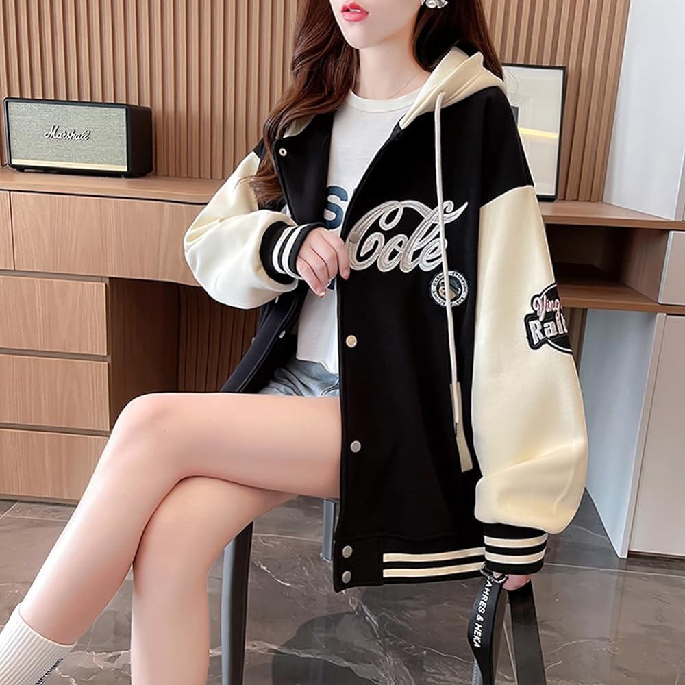 [JIYUTOR] Women's Parka Hooded Long Sleeve Jacket Fleece Lined Parka With Buttons Casual Switch Baseball Clothes Thick Hooded Parka Autumn/Winter Cute