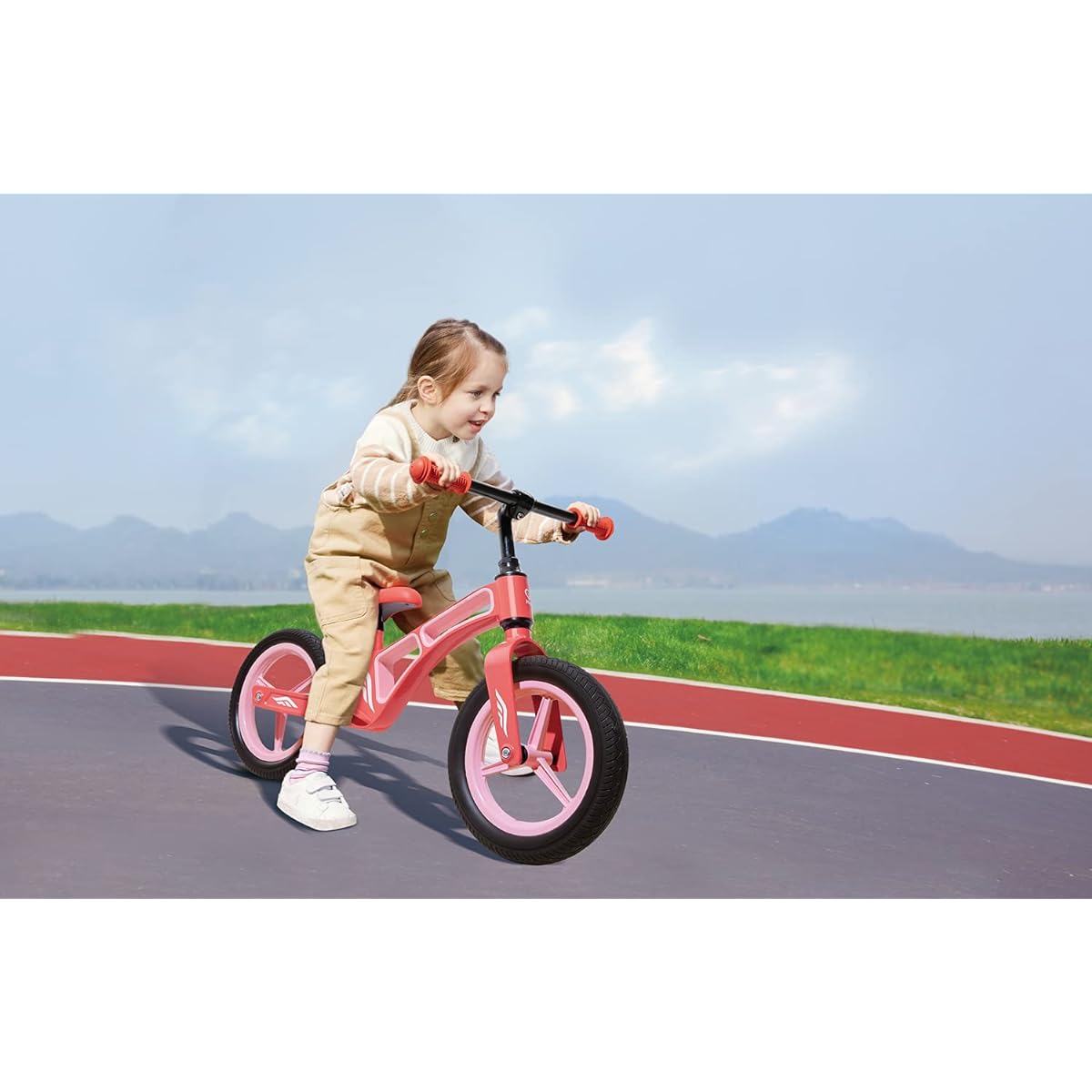 Hape Balance Bike Ultra Light Magnesium Frame for Kids Ages 3-5 12" Flat Free Polyurethane Tires Adjustable Handlebars and Seat No Pedals Kids Bicycle Red