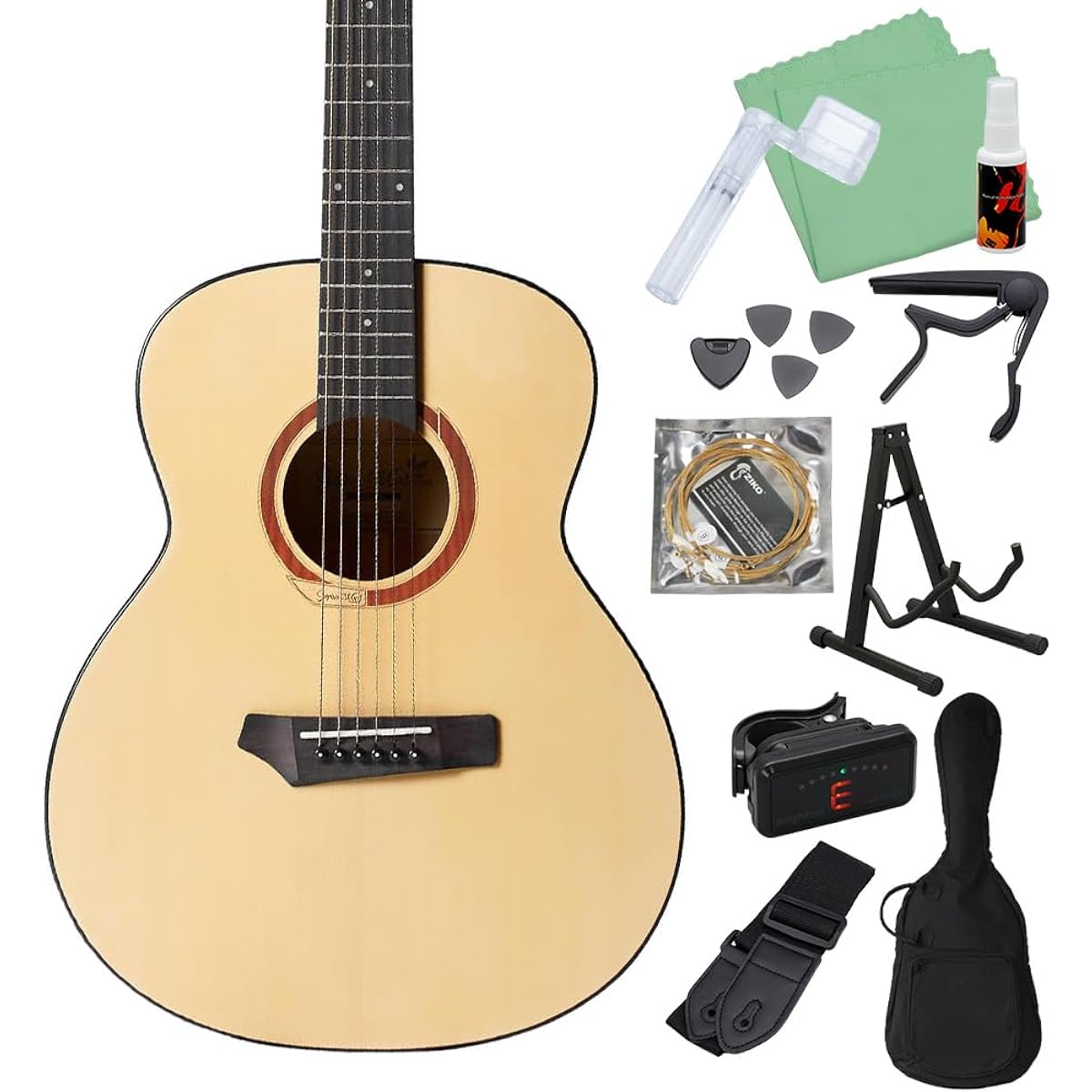 Gopher Wood Guitars i110S Acoustic Guitar Beginner 12-Piece Set Small Body GSmini Gopher Wood Guitars