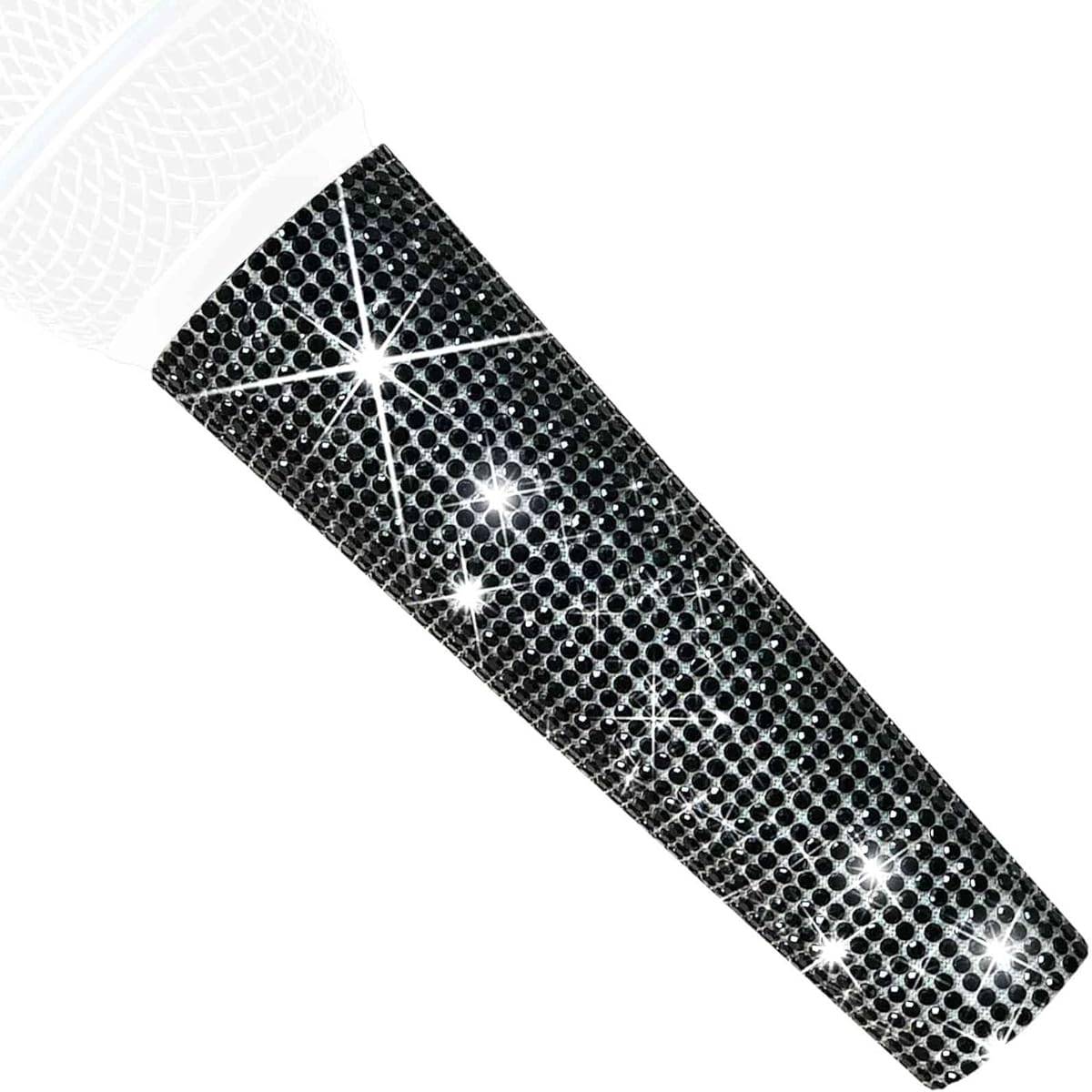 RhymKawa B58 Black Microphone Handle Sleeve for Shure Wired Microphone SM58LC, Beta 58a Cover Replacement, Rhinestones that Shine on Tours and TV Shows