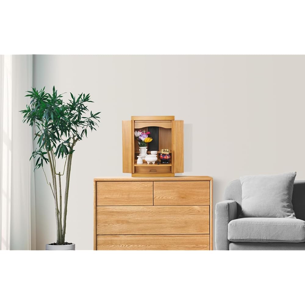 Tree Story Mini Buddhist Altar NEW15 (Small Buddhist Altar with Hidden Handle) Width 32cm Depth 25cm Height 45cm [Natural Paulownia Wood/Small Buddhist Altar Mini Modern/Lightweight/Furniture Style] Ideal for Japanese/Western Rooms/Living Rooms (Natural)