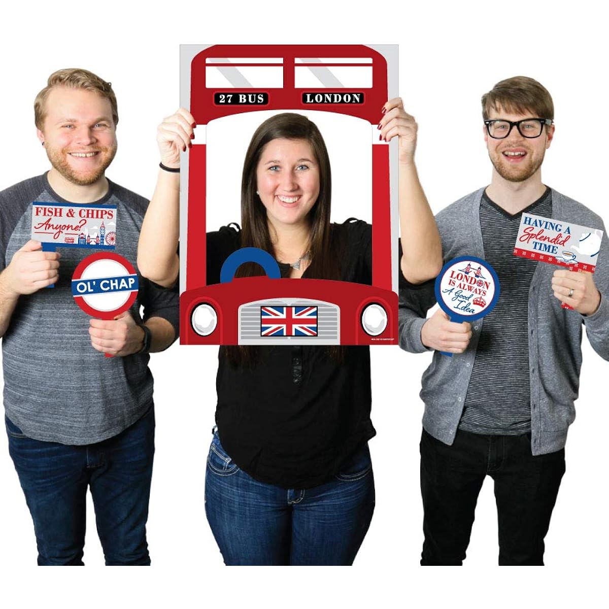 Big Dot of Happiness Cheerio, London - UK Party Selfie Photo Booth Photo Frames and Props - Printed on Durable Materials