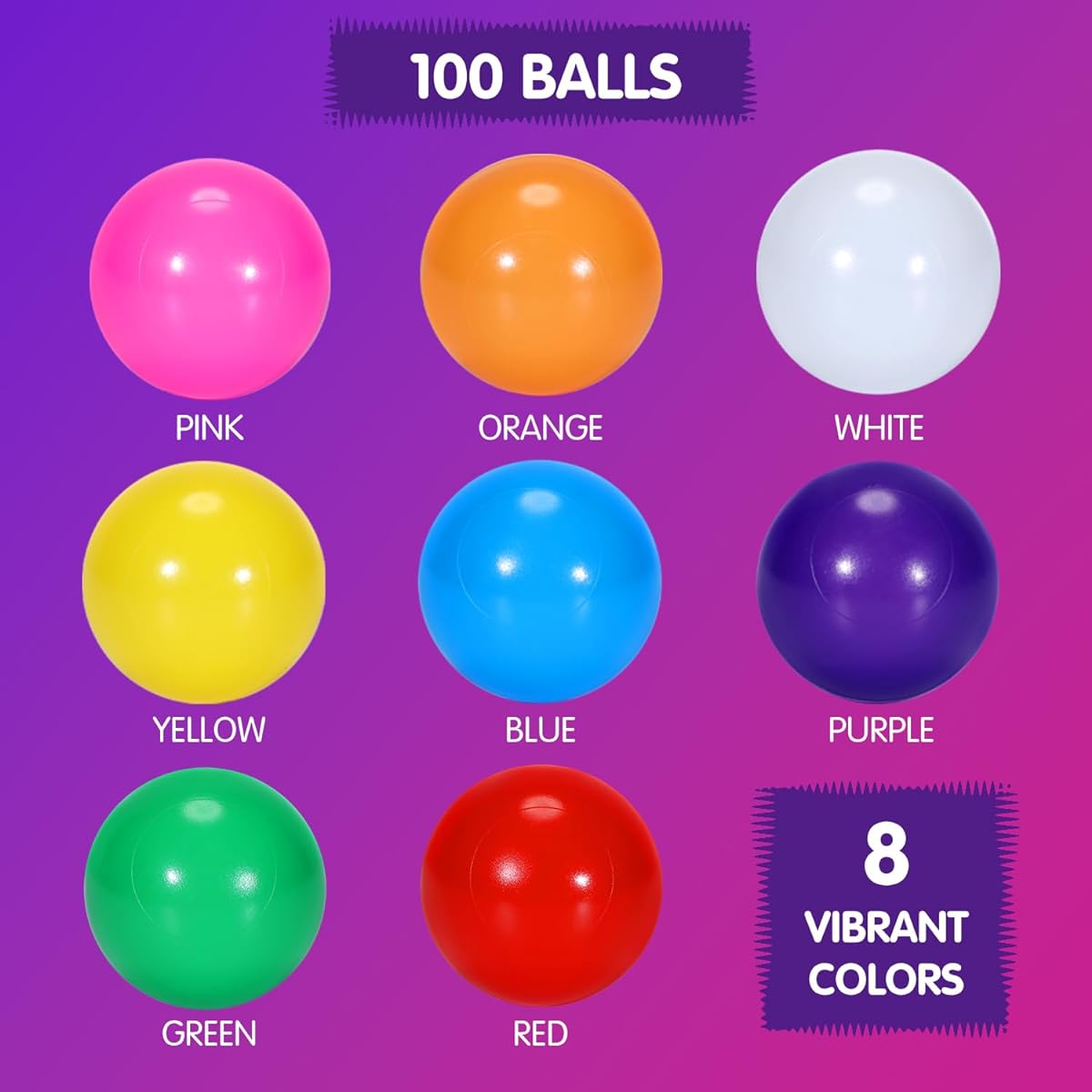 MEM Kids Ball Pit Balls 100pcs BPA Free Ball Pool Balls Plastic Play Pit Balls Baby Ball Pit Toddler Birthday Party Decorations Tent Tunnel Pit Ball (2.4 Inch)