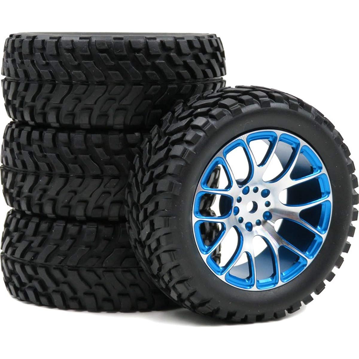 RC 1/10 Alloy Aluminum Wheel Rim Hexagon 12mm & 1:10 On-Road Touring Rally Tire 4pcs Black Blue