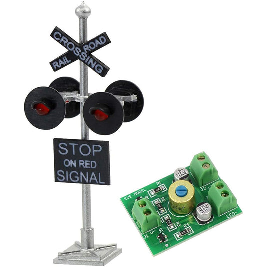 JTD876RP 1 Set HO Scale Railroad/Track Crossing Signs 4 Heads LED + Circuit Board Flasher Blinking Red Train Signal Light Decoration Party