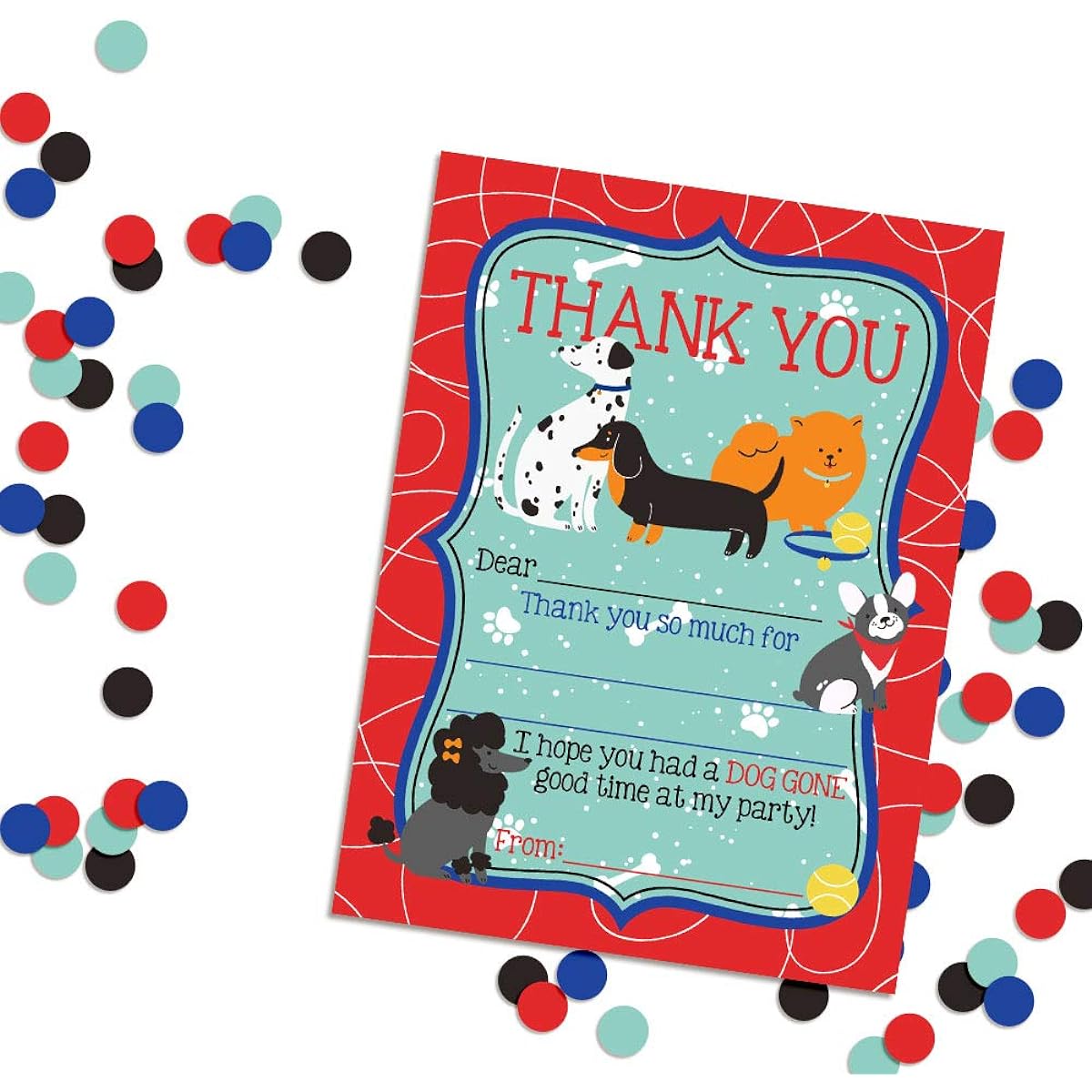 AmandaCreation Dog Themed Thank You Notes for Kids - 10 4 x 5.5 Inch Blank Cards with 10 White Envelopes