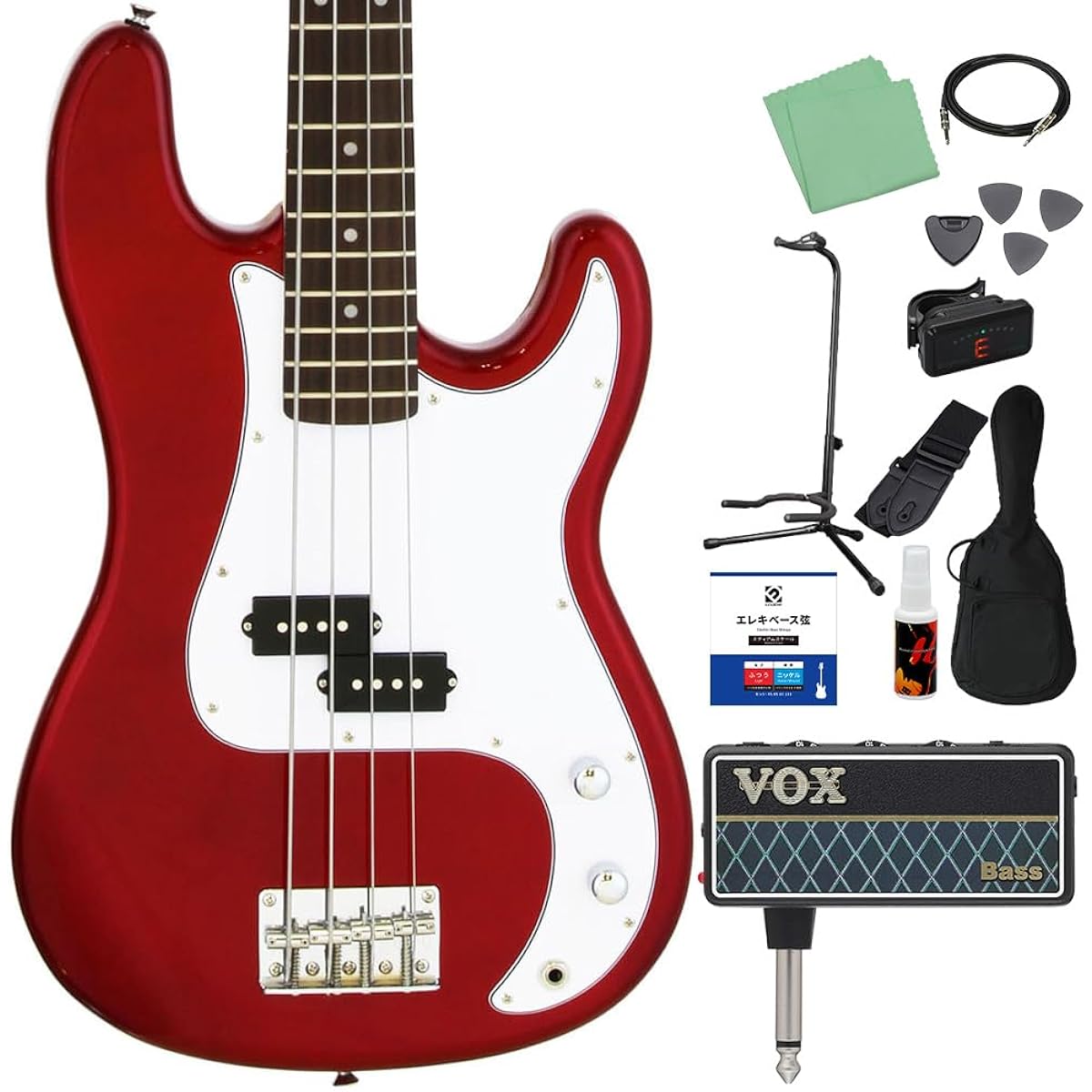 LEGEND LPB-Z Candy Apple Red Bass Beginner 12-piece Set [with amPlug] Precision Bass Type Legend