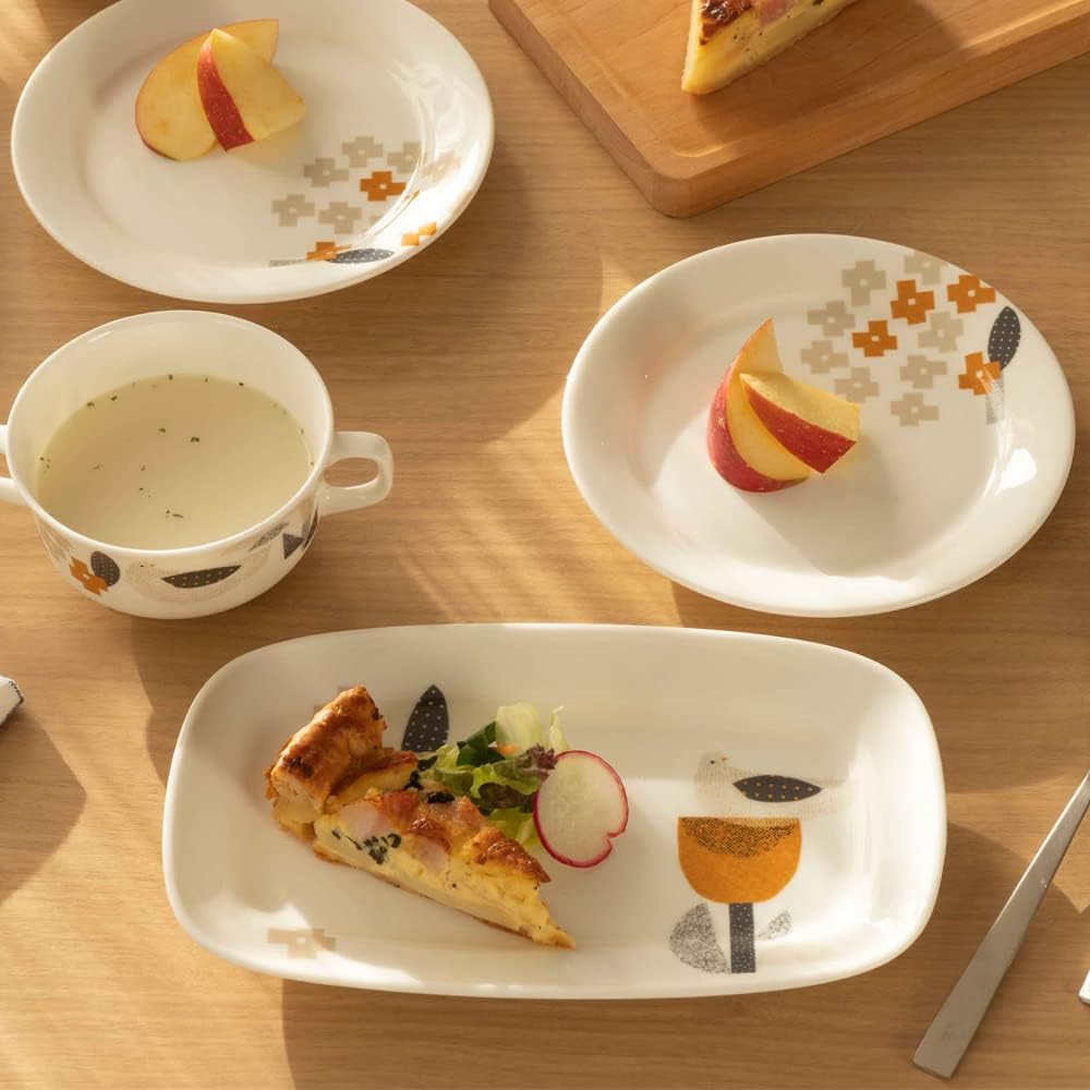 NARUMI Dinnerware Set Bird & Flower Yellow Set for 2 People Cute 4 Pieces Respect for the Aged Day Gift Microwave Warming Dishwasher Safe Made in Japan Gift Box Included 52458-23373