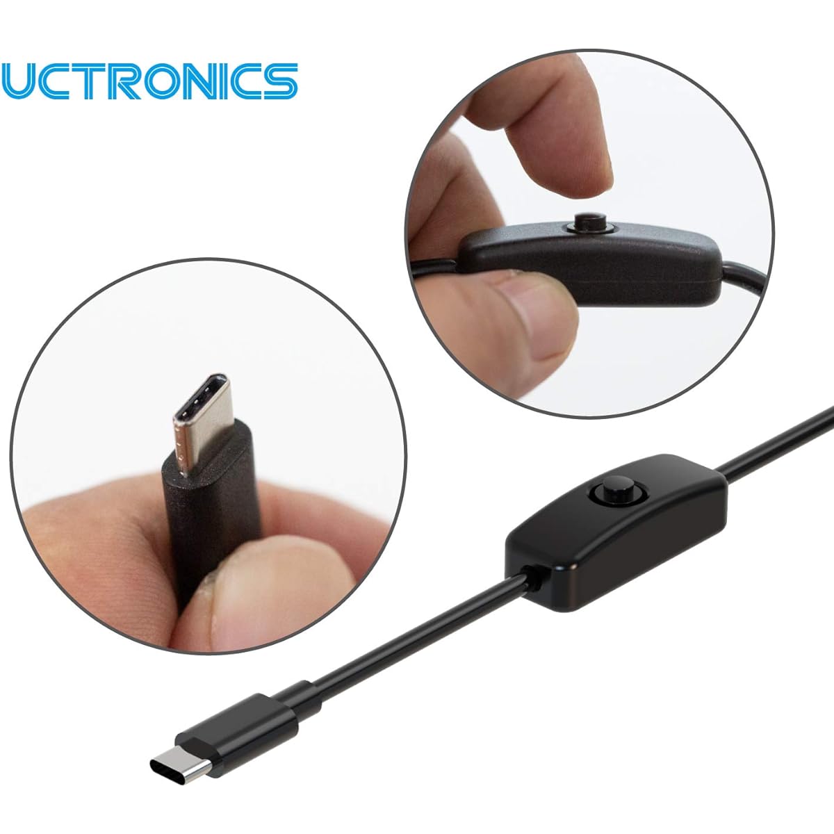 UCTRONICS Raspberry Pi 4 Power Supply with Switch 5V 3A USB Type C Charger Adapter with 3.3ft On/Off Switch Cable Black