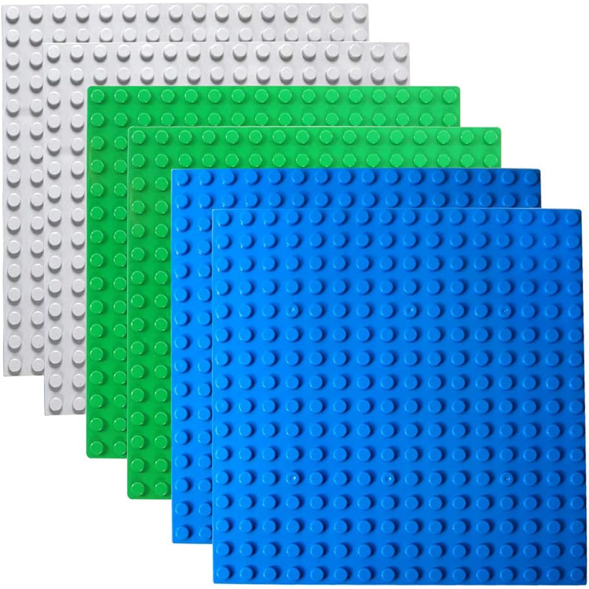 Halann Building Brick Baseplates,6 Pack Building Base Compatible with Duplo, Mega and Others Major Brand Bigger Size Bricks, Building Baseboard in Blue, Green, Gray, 10 x 10 Inch