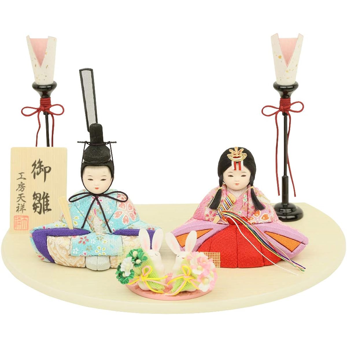 Hina dolls, wooden dolls, prince and princess ornaments, Hirari series, A pastel rabbit, compact hina dolls, wooden dolls, mini dolls, cute hina dolls, stylish hina dolls, hina dolls