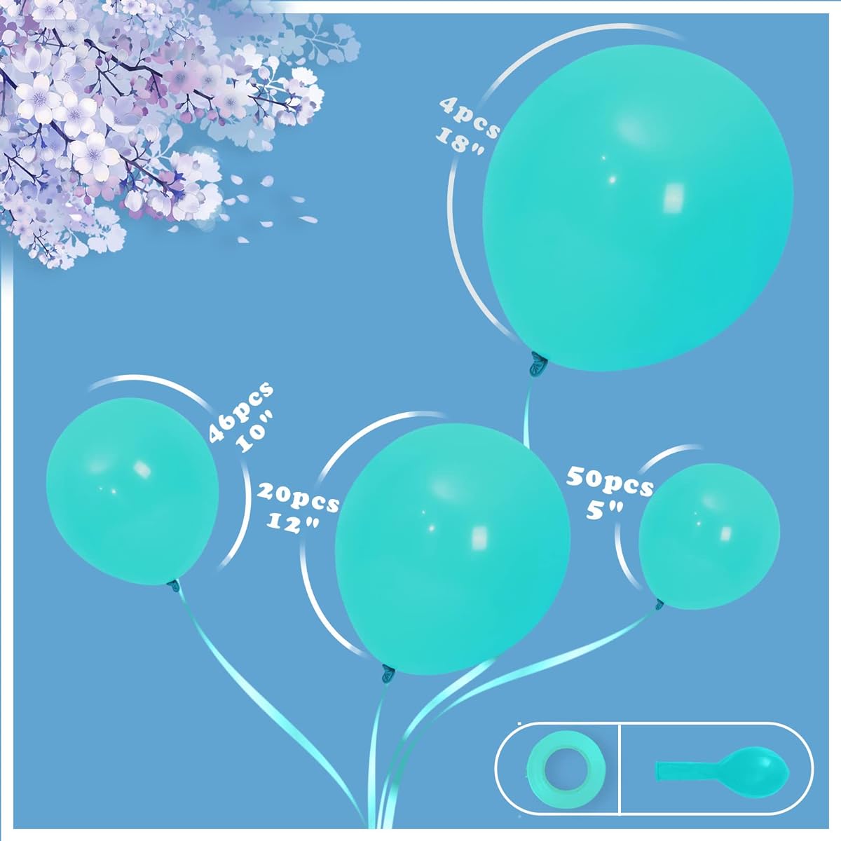 CUTEUP Teal Balloon Garland Kit, 120pcs 18/10/12/5 inch Teal Balloons in Different Sizes Clear Qualatex Balloons Party Decorations for Bachelorette Party, Graduation, Wedding, Baby Shower