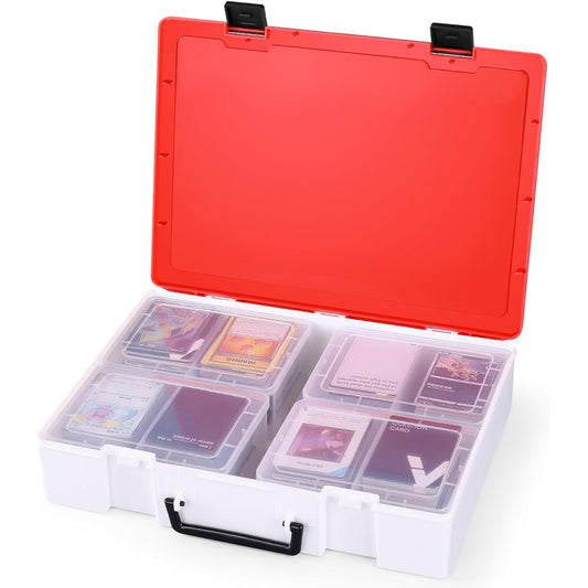 TPCY Trading Card Storage Case Deck Storage Box Sports Cards TCG Cards Fits All Expansions - 3" x 4 for Top Loader (Red & White)