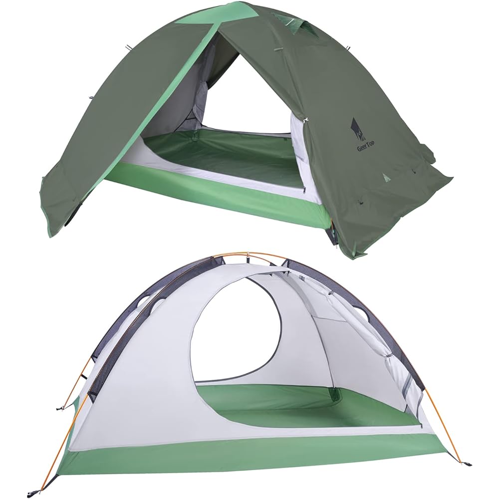GEERTOP Tent, 2 Person Solo Tent, Lightweight, 4 Seasons, Double Layer, Water Pressure Resistance 5000MM, Waterproof, Mountaineering Tent with Skirt, Cold Protection, Camping, Bike, Outdoor, Touring, Winter, Easy Setup