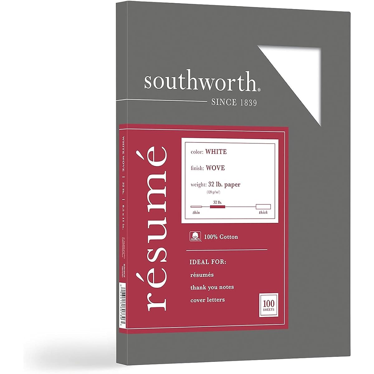 Southworth RD18CF Connoisseur Exceptional Risumi Paper White 32lb Letter 100 per Box