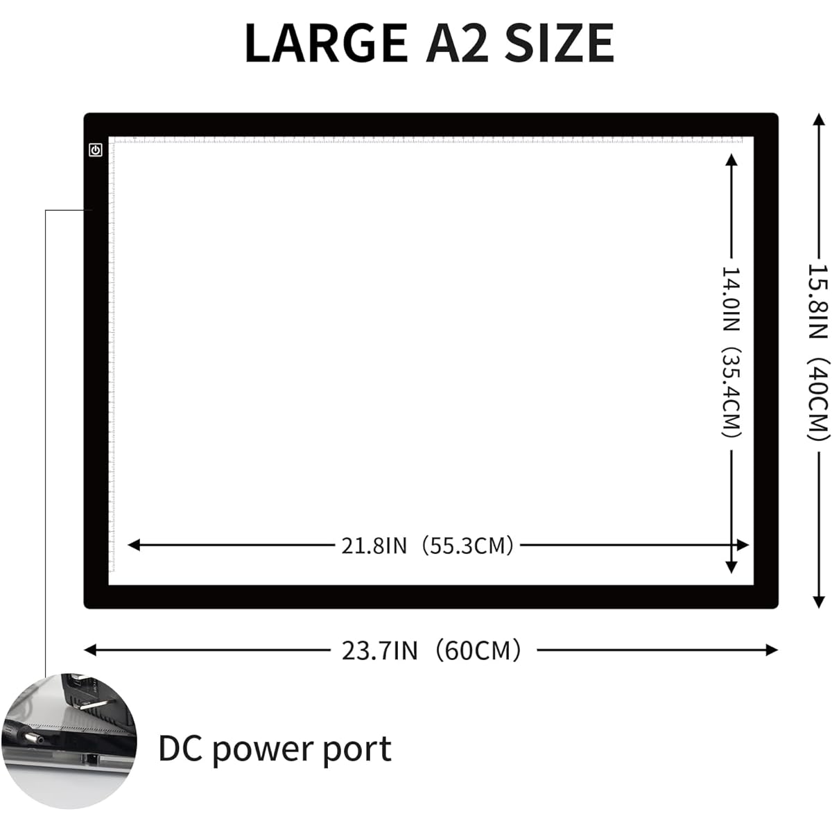 TOHETO A2 Light Pad Ultra Thin 7mm Portable Stepless Dimmable Brightness Large Light Box for Copyboard Diamond Painting Weeding Vinyl with 2 Multifunctional Clips 12V 2A Adapter (23.7" x 15.8")