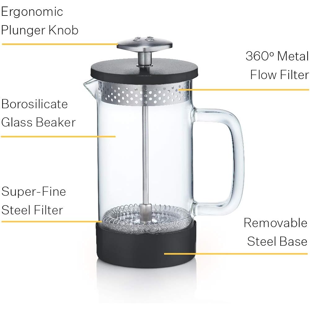 BARISTA&CO Core Coffee Press 3cup 350ml Coffee Maker Core Coffee Press French Press Plunger (Black)