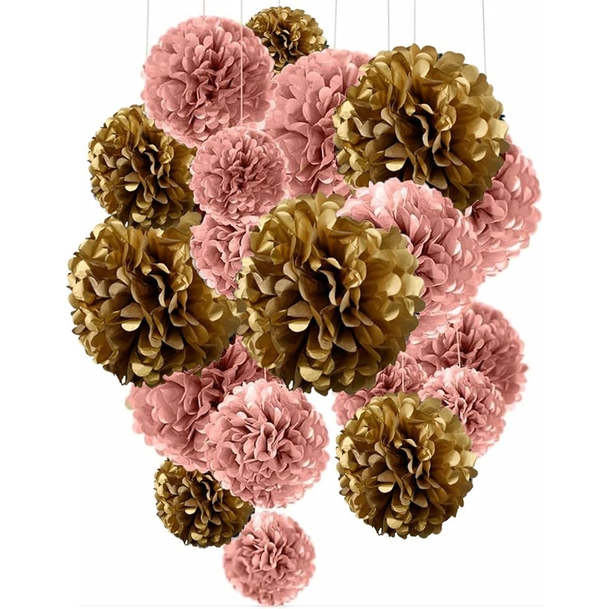 Pop The Party Black Rose Gold Tissue Paper Pom Poms Flowers Home Decorations, Set of 12