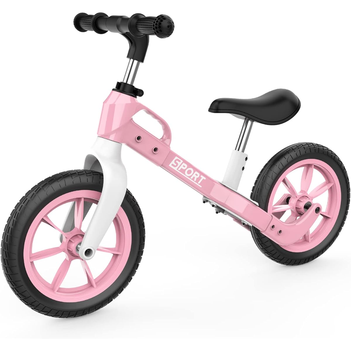 Thinkmax Kids Bike, Pedal-Free Bike, Kick Bike, 12 Inch, Height Adjustable, Kids Bike, Ages 2-5, Pink