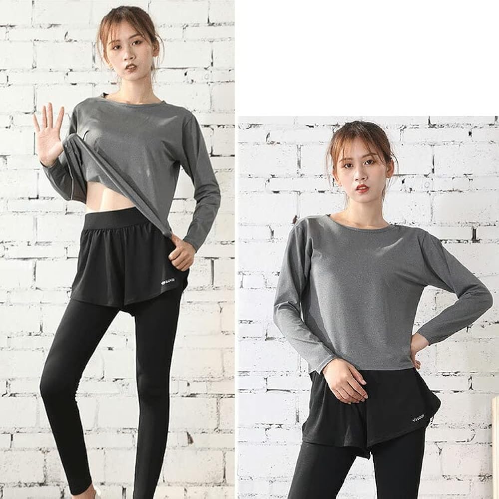 [DAYCLOSET] Women's Yoga Wear, Top and Bottom Set, Long Sleeve Tops, Leggings, Quick Drying, Stretchy, Thin yoga109