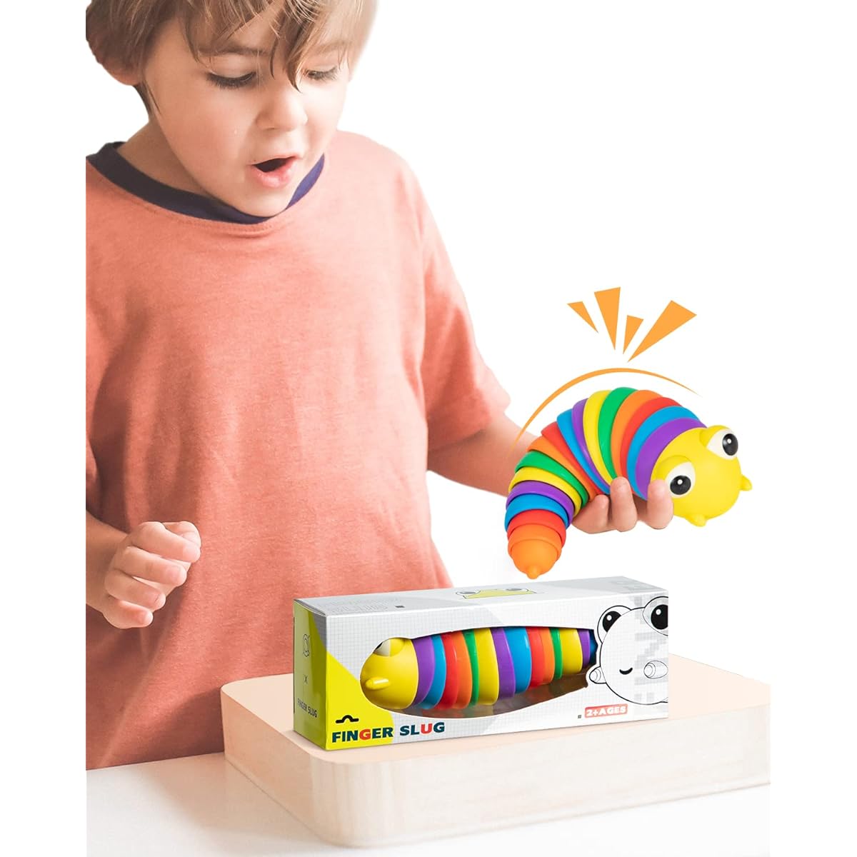 Caterpiller Fidget Slug Toy, Sound Intelligence Slug Fidget Toy, Anxiety Relief Hand Toy, Articulated Stimmsi Toy for Toddlers Kids Adults Autism ADHD (Rainbow 7.8 Inch)