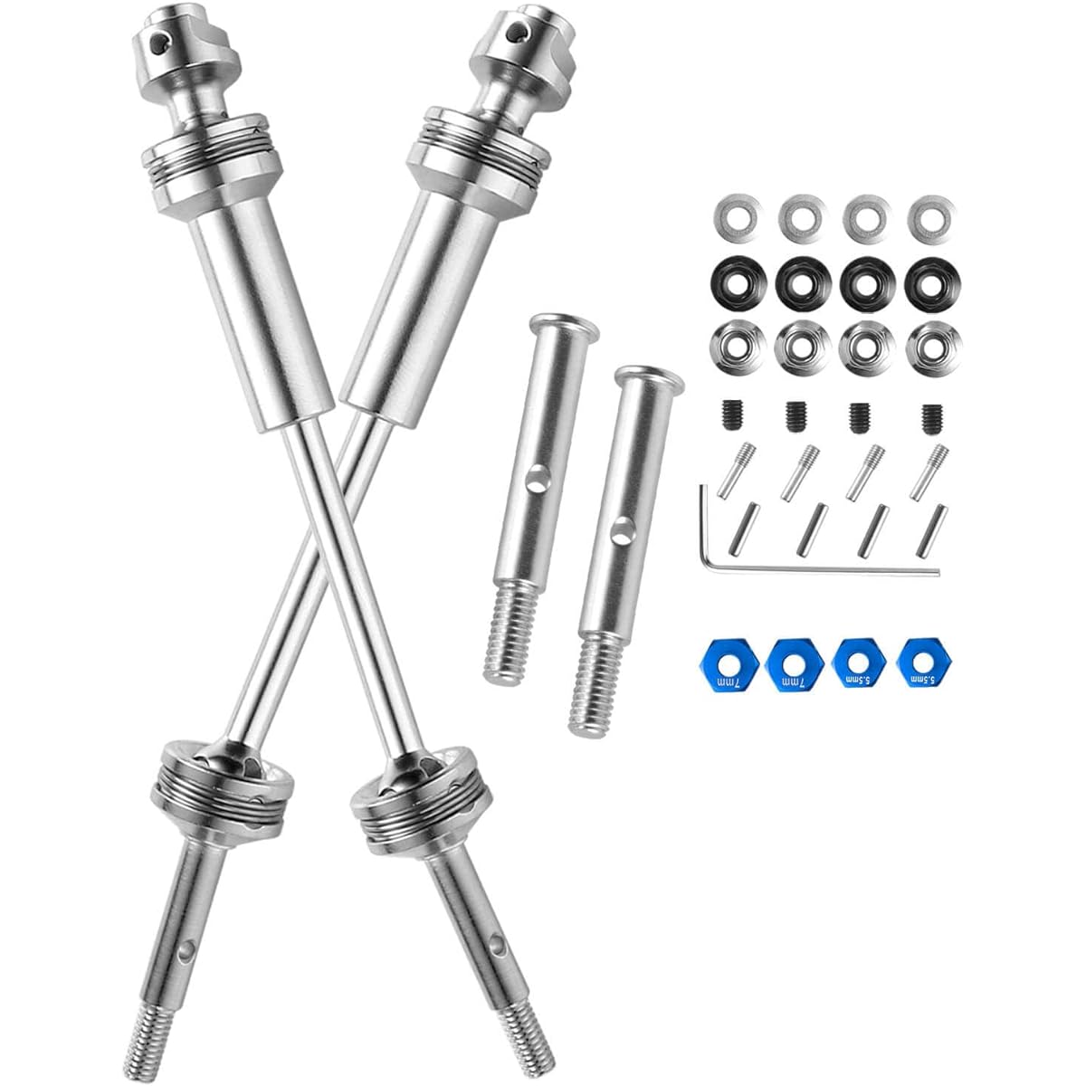 RCMYou Upgrade Parts Rear Drive Shaft CVD & Front Axle for 1/10 Slash VXL 2WD Stampede VXL 2WD Rustler VXL 2WD Hoss VXL 2WD Stainless Steel #45 Drive Shaft with Blue Hex Silver