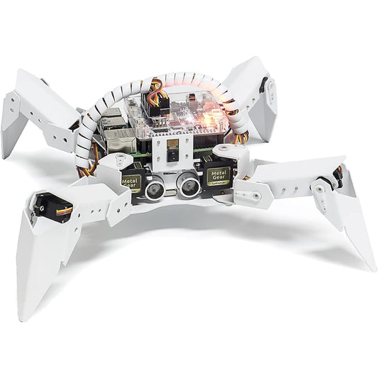 SunFounder Spider Robot Kit for Raspberry Pi 4 B 3 B+, Python/Ezblock and Web Control, Walking, AI Recognition, Video Transmission, DIY Bionic Quadruped Robot Kit (Raspberry Pi main board, 18650 battery not included)