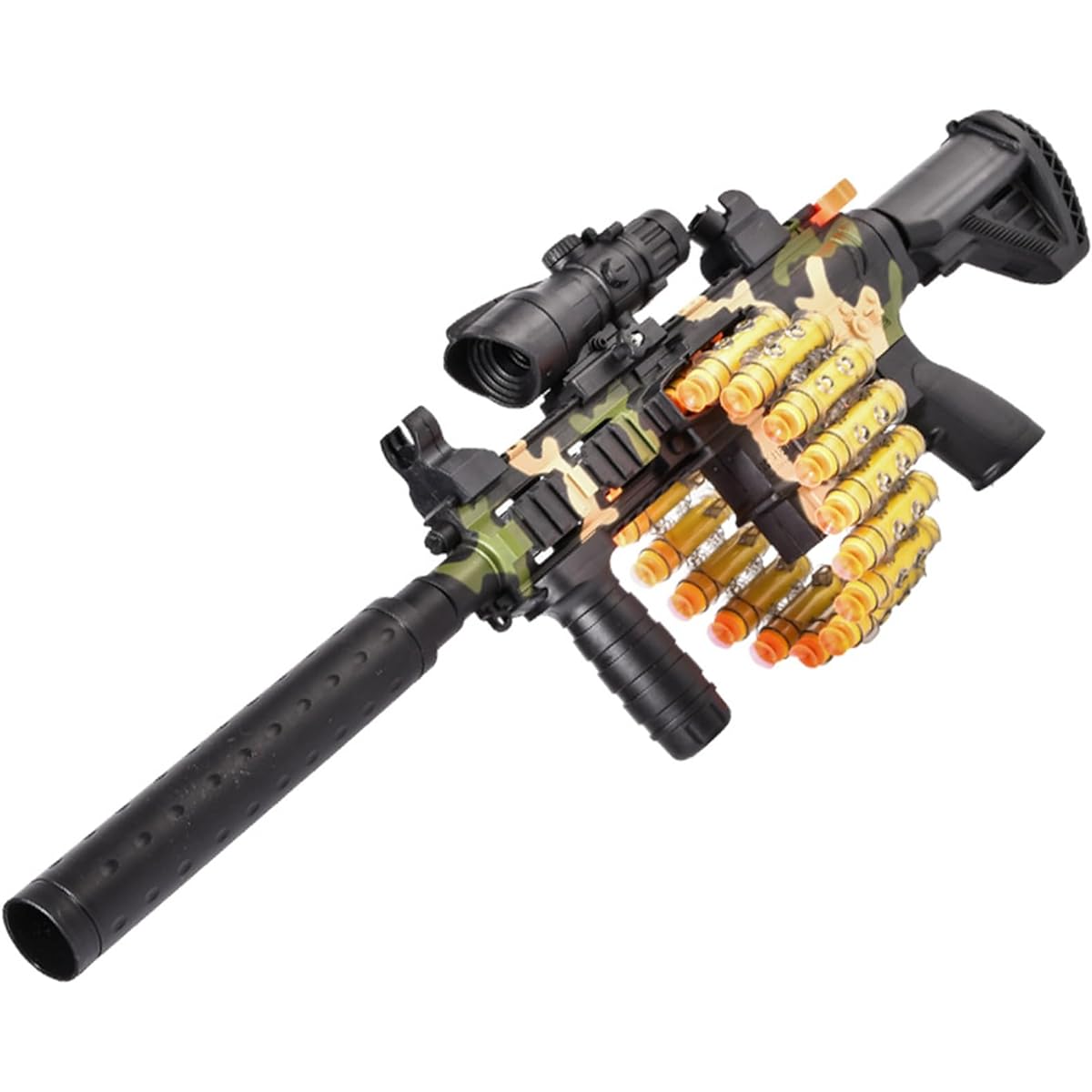 Sponge Gun Toy Electric Shotgun 3 Shooting Modes 15m Shooting Distance 120 Minutes Use Time Sniper Rifle Shooting Game Auto-Recovery Target with Protective Goggles Boys Birthday Gift 100 Sponge Bullets 30 Shells (HK416 Camouflage)