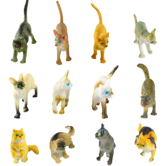Larcele 12 Kinds Simulated Mini Plastic Animal Model Cat Toy Figures for Kids FZM-01 (Cat)