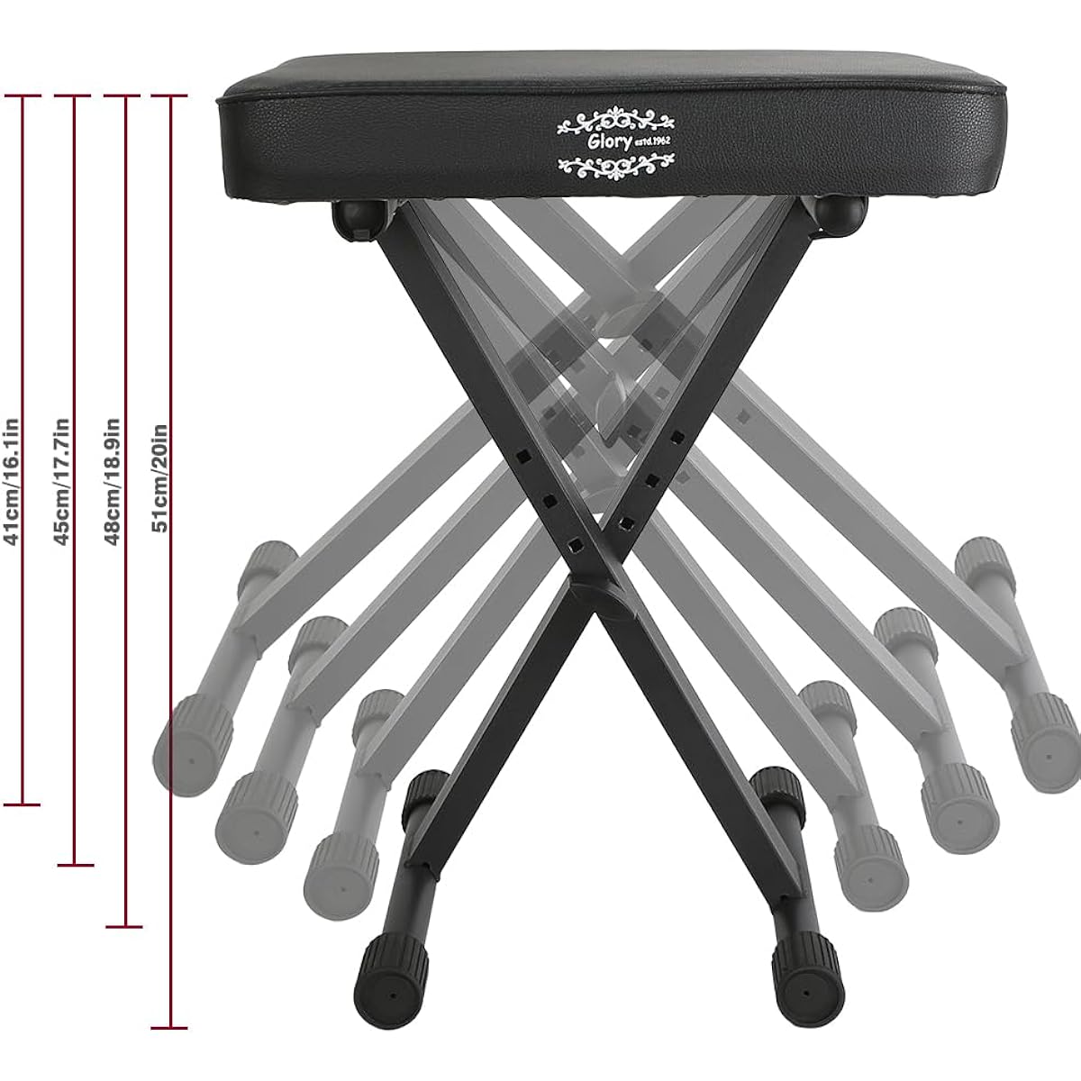 Glory Adjustable Padded Keyboard Bench Adjustable Piano Keyboard Bench X Style Stool Chair Seat Black