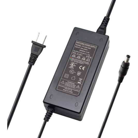 54.6V 1.5A charger power adapter for 13S 48V lithium li-ion battery pack, with 5.5*2.1mm round plug and 5.5*2.5mm tip.