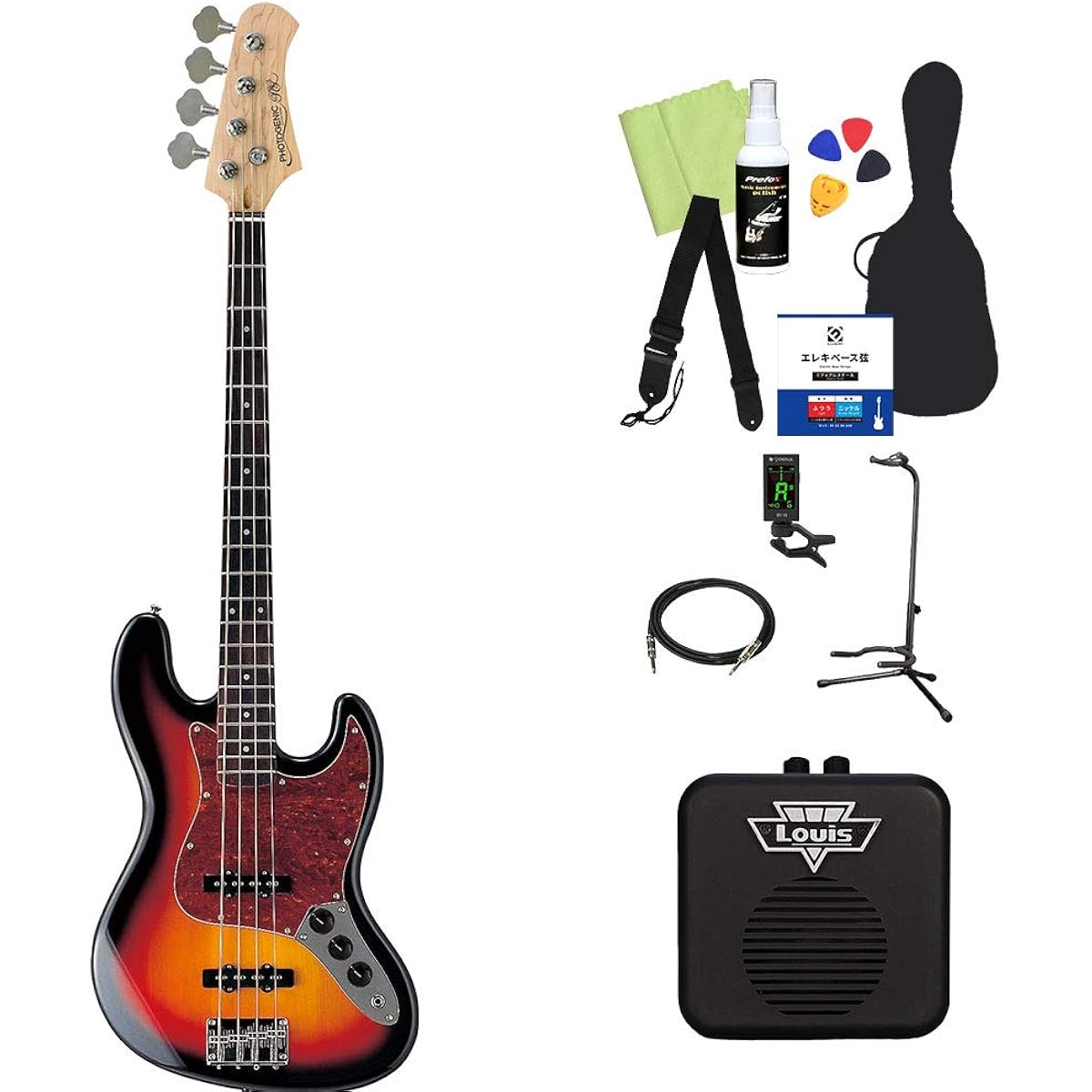 Photogenic JB-240 SB Bass Beginner 12-piece Set [With Mini Amplifier] Jazz Bass Type Photogenic