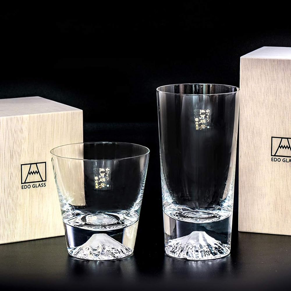 [Mt. Fuji Glass] [Tajima Glass] Mt. Fuji Rocks Glass (Plain) Mt. Fuji Tumbler Glass Pair Set TG15-015-R TG15-015-T Set of 2 Edo Glass Mt. Fuji Whiskey Glass Beer Glass Beer Glass Thirty-Six Views of Mt. Fuji Postcard Included