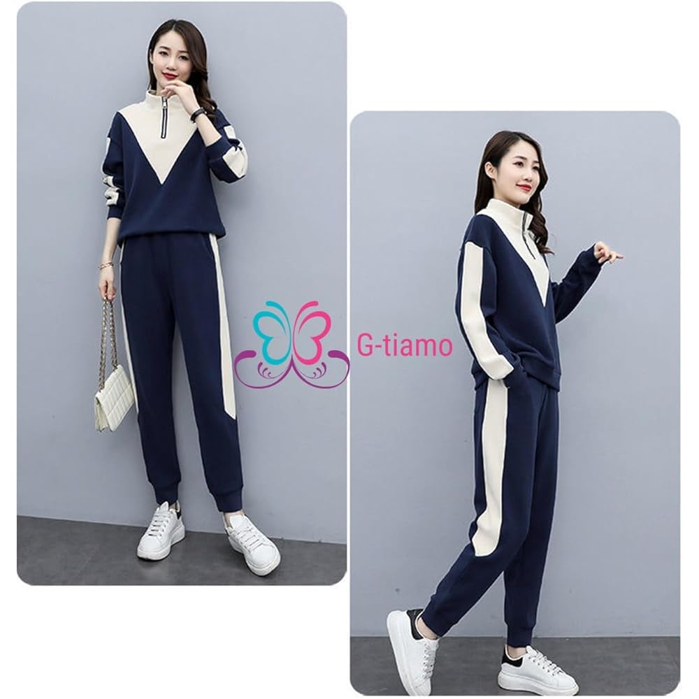 [G-tiamo] Fleece-lined tracksuit top and bottom set, loungewear, setup, women's sports and fitness wear, 04