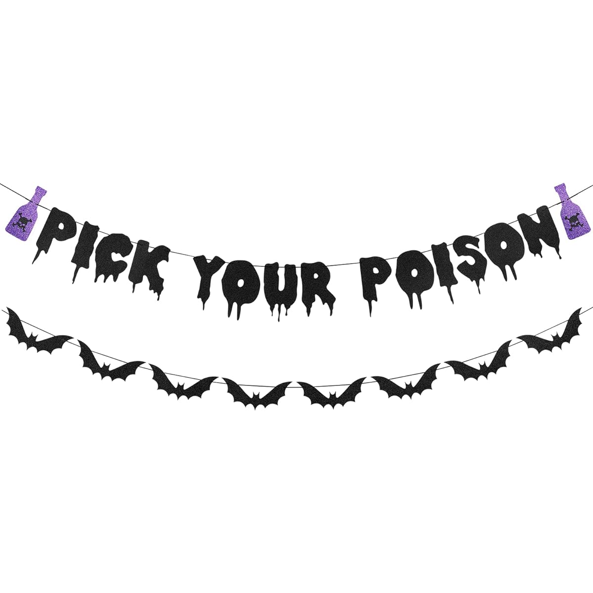 Pick Your Poison Banner Black Glitter Halloween Bat Banner Decorations Poison Sign Bar Decorations Halloween Party Witch Decorations Halloween Haunted House Doorway Home Decorations