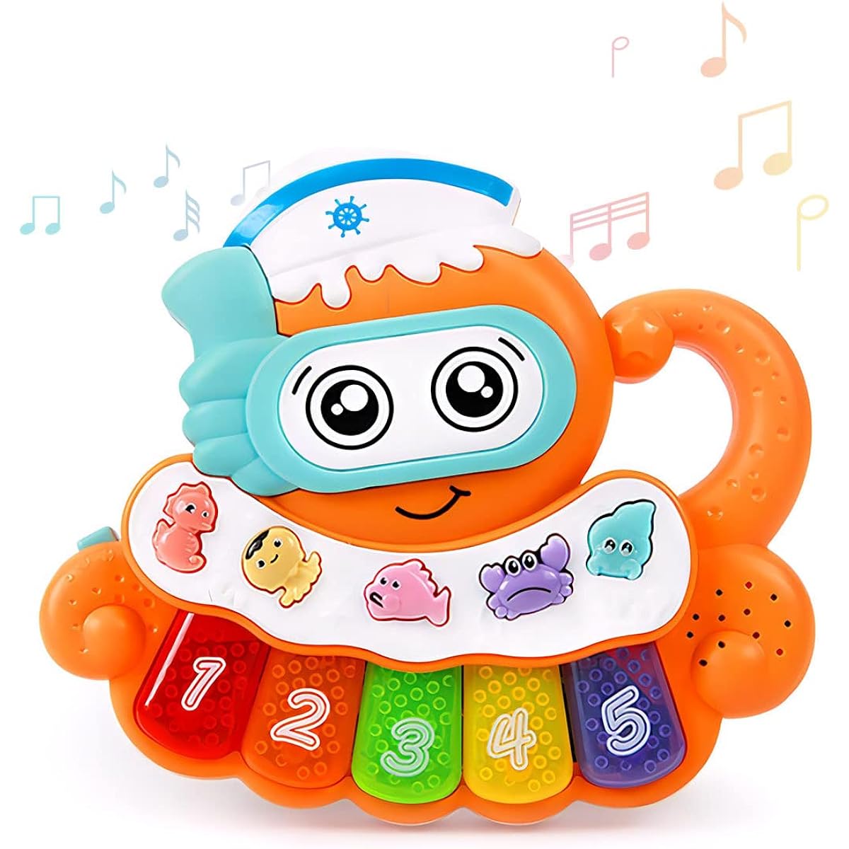 Lumiie Musical Toy Baby Octopus Piano Music Numbers Sounds Light Up Keyboard Sea Themed Animal Buttons Electronic Learning Games for Toddlers Built-in Handle
