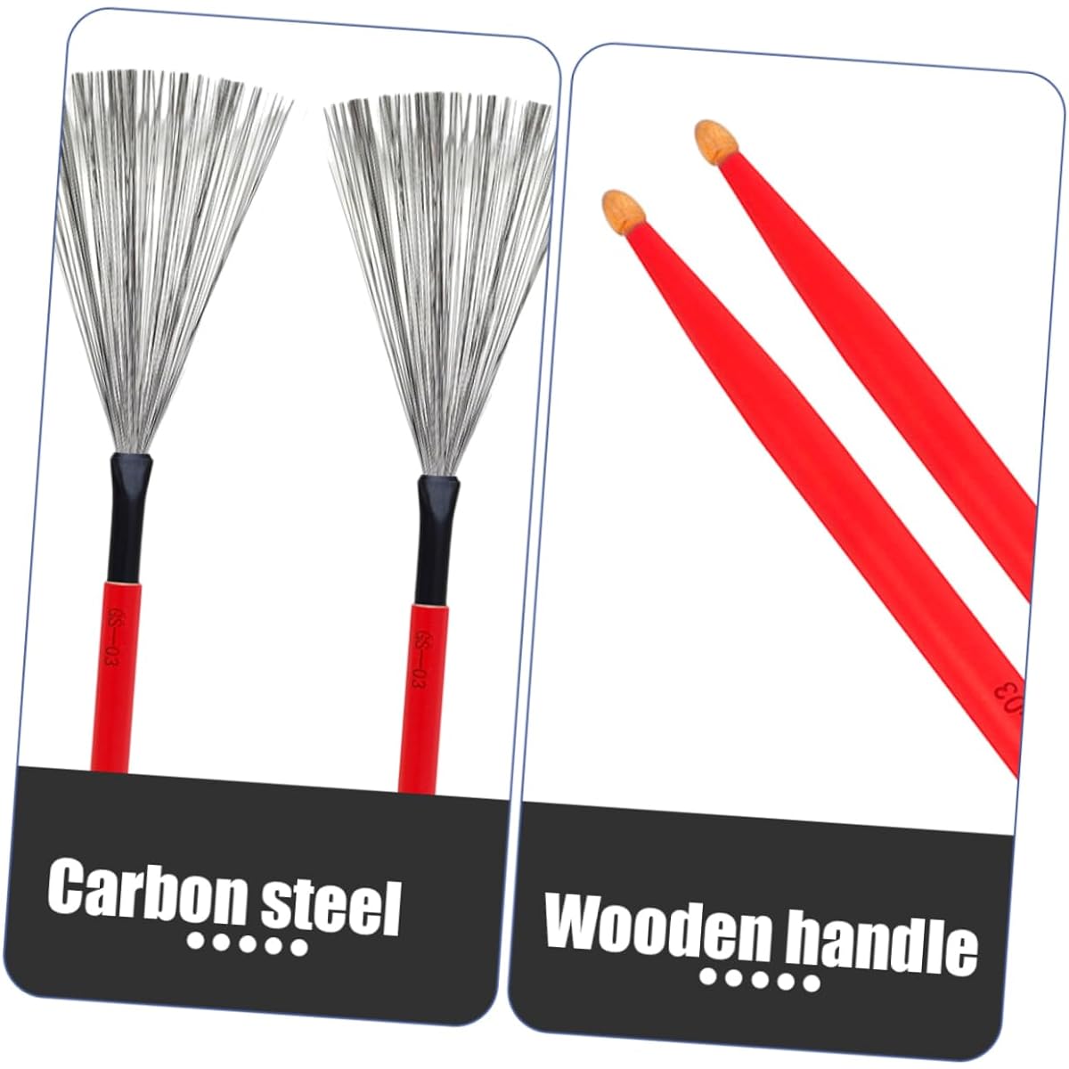 VICASKY 5 Pairs Double Head Drum Brushes Percussion Accessories Drumstick Brush Brush for Wire Drum Professional Drum Brush Jazz Drum Brush Maple Red Wooden Handle