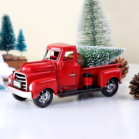 WMLBK Vintage Truck Decoration 6.7 Inch Handmade Red Metal Truck Car Model with Christmas Tree Farmhouse Pickup Truck Decoration Perfect Gift for Christmas Decoration Table Decoration