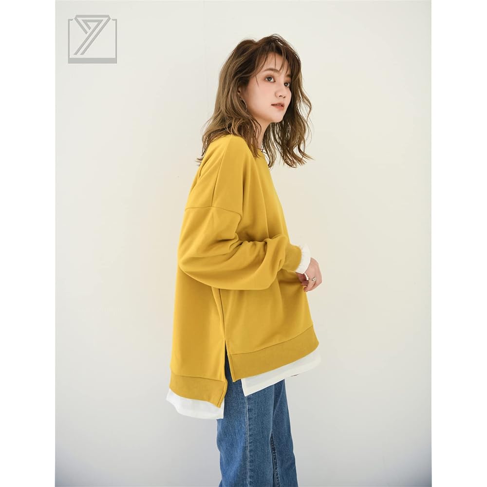 [Kayiyasu] Women's Top, Layered Style, Long Sleeve, Pullover Hoodie, Casual Sweatshirt, Loose, Cute, Thin, Everyday Wear, Spring, Autumn, M~XL