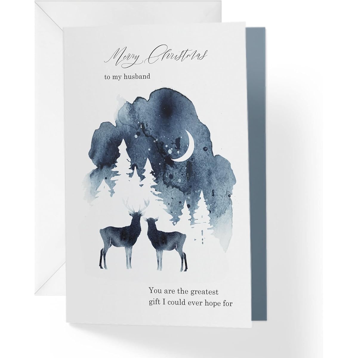 1Up Greetings Christmas Card for Husband | Christmas Tree and Deer | Your Purchase Helps Animals in Need | 5" x 7.5" | Single Card with Envelope | Made in the USA | Woman-Owned Small Business