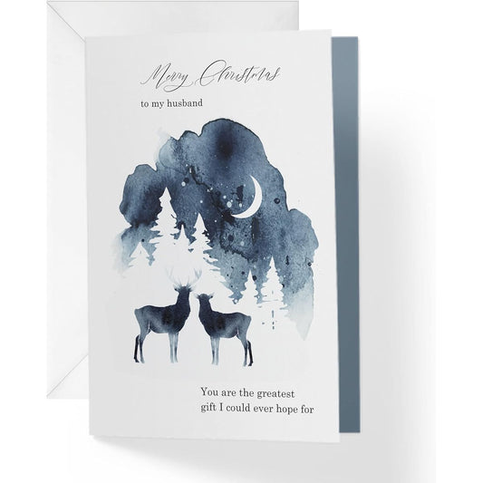 1Up Greetings Christmas Card for Husband | Christmas Tree and Deer | Your Purchase Helps Animals in Need | 5" x 7.5" | Single Card with Envelope | Made in the USA | Woman-Owned Small Business
