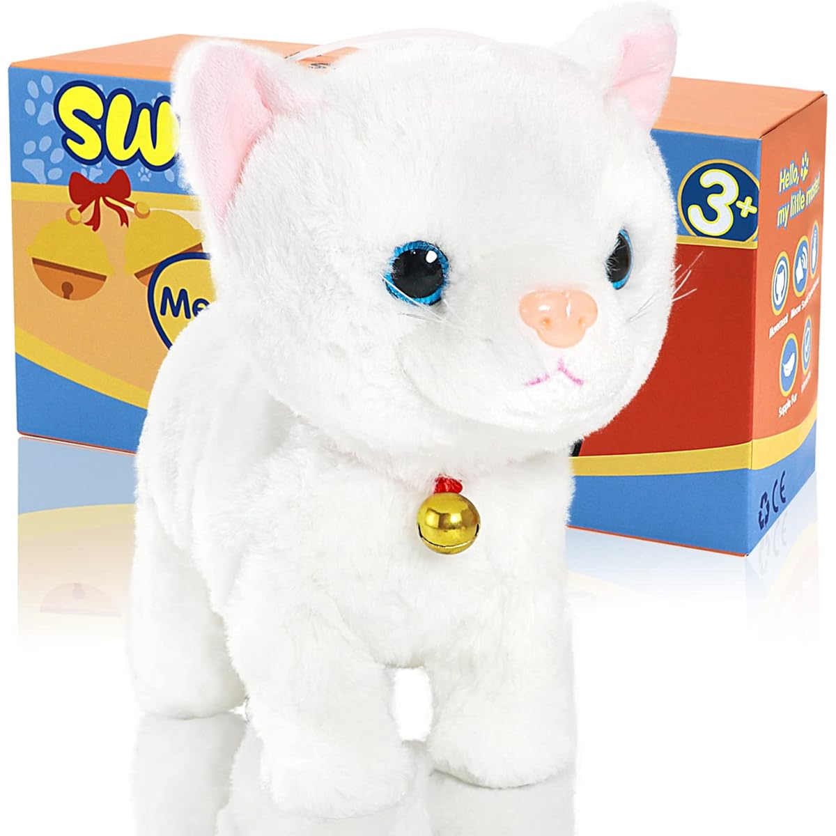 Stuffed Animal Cat Plush Toy Interactive Cat Robot Toy LED Robot Cat Barking Kitten Touch Control Electronic Cat Pet Robot Cat Kitty Toy Anime Toy Cat Girl Baby Kids