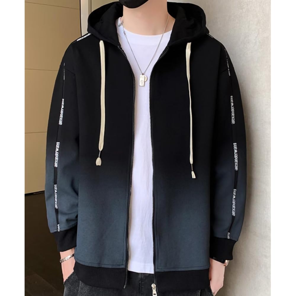 [Bligo] Full Zip Hoodie, Hooded, Men's, Long Sleeve, Large Size, Zip, Outerwear, Sweatshirt, Gradient, Loose, Casual, Plain, Sweatshirt, Simple, Stylish, Soft, Comfortable, Spring, Autumn, Winter Clothes