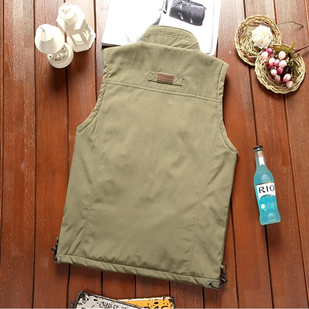 [Manatsulife] Men's Outdoor Vest, Brushed Lining, Warm, Photographer, Winter, Autumn, Fishing, Photography, Mountain Climbing, Multifunctional, Water Repellent, Lightweight