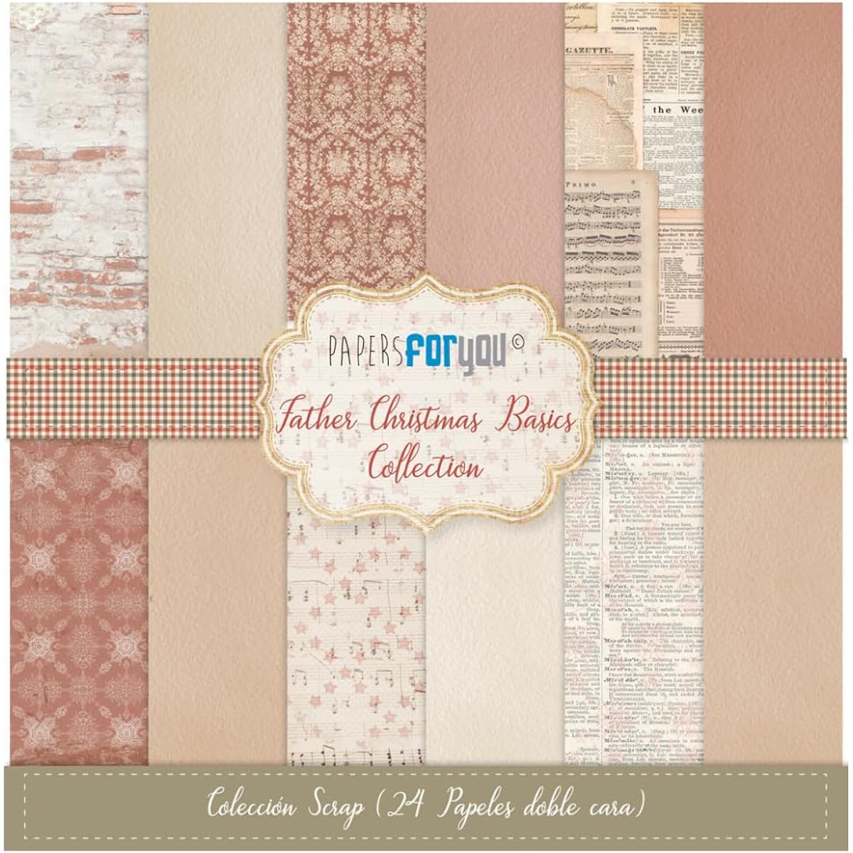 Papers For You - Scrapbooking and Craft Paper Kit | "Father Christmas Basics" Collection | Includes 24 double-sided papers with different designs | Size 20.32 x 20.32 cm (8" x 8")